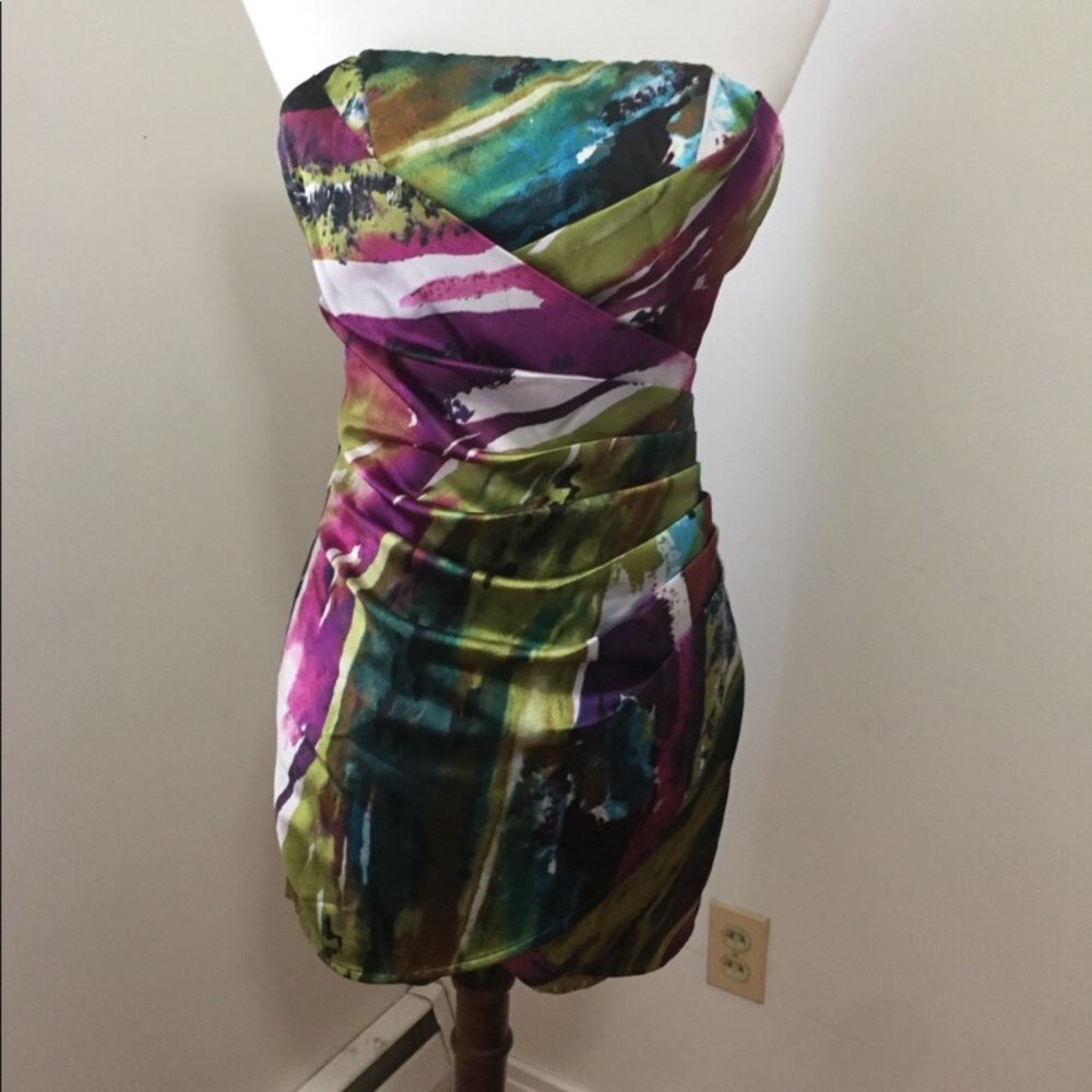 Strapless Color Splashed Special Occasion Dress